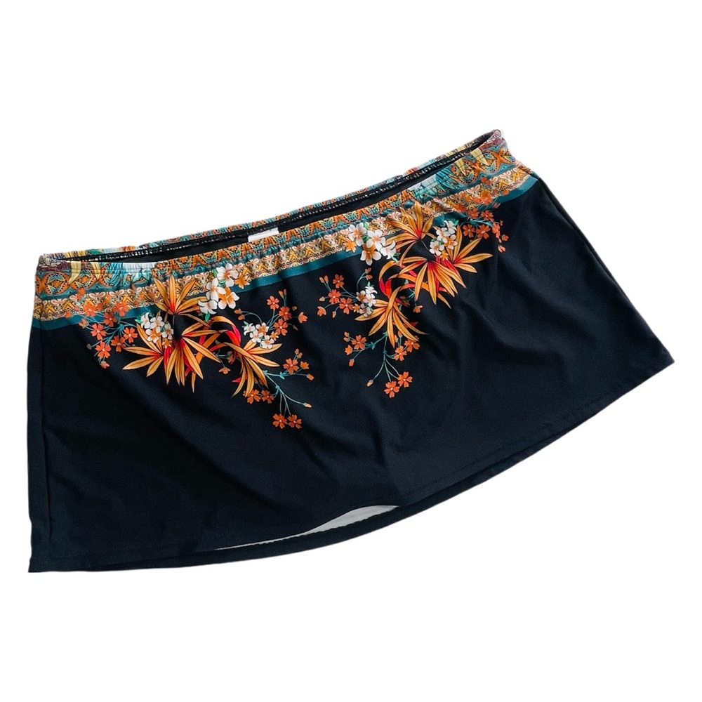 Kenneth Cole Black Multi Print Swim Skirt Bottom Women's Size Medium